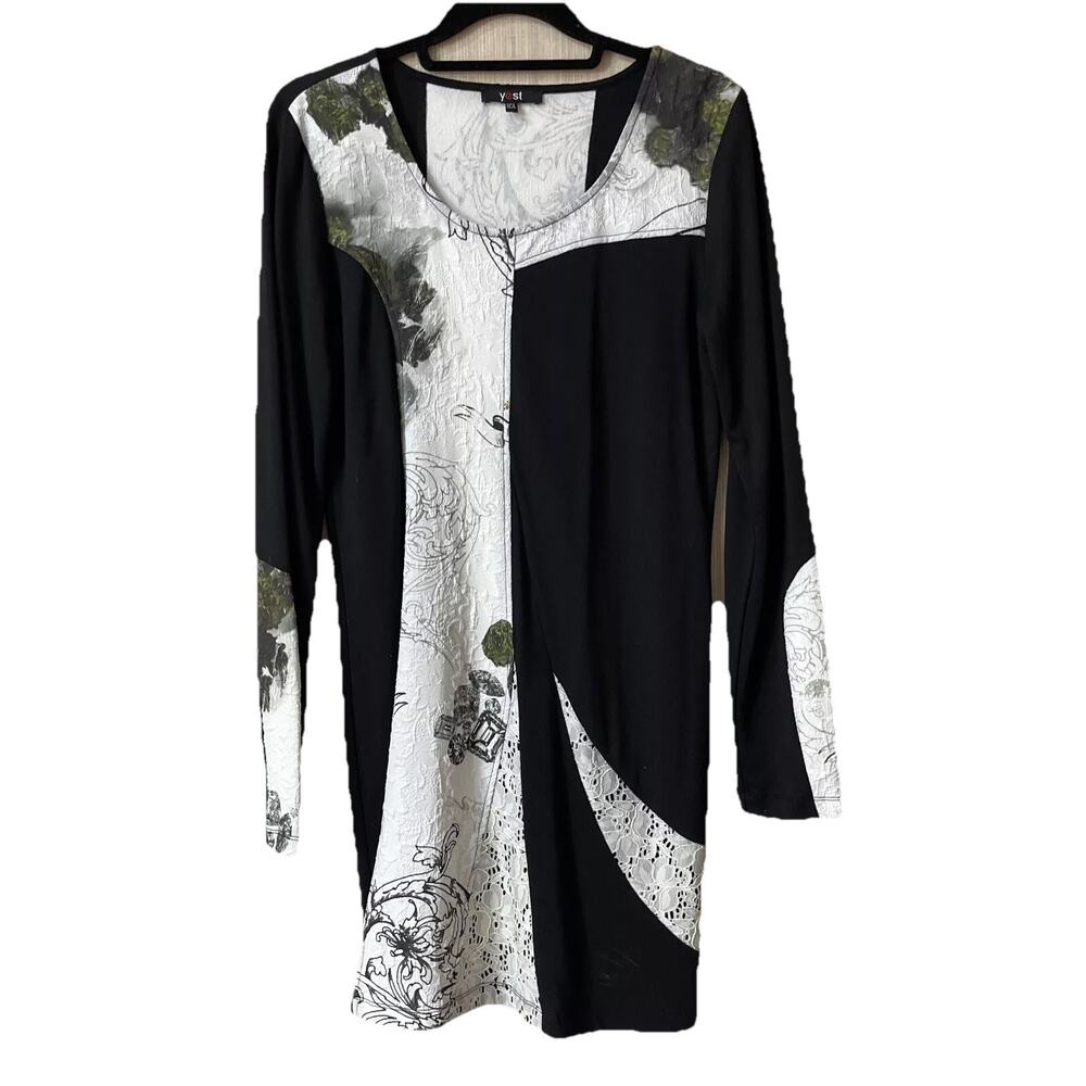 Yest Black & White Mixed Media Mini Dress Small Floral Lace Y2K Lagenlook Goth